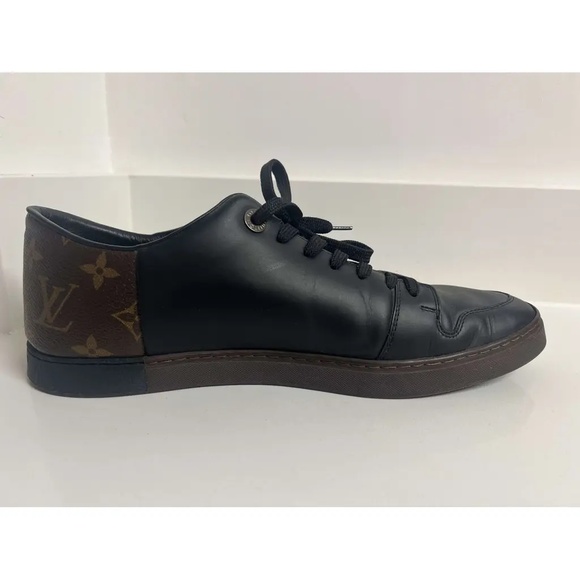 LOUIS VUITTON Monogram Canvas Black Leather Men's Sneakers  - Men's 8.5US/7.5UK - Picture 4 of 7
